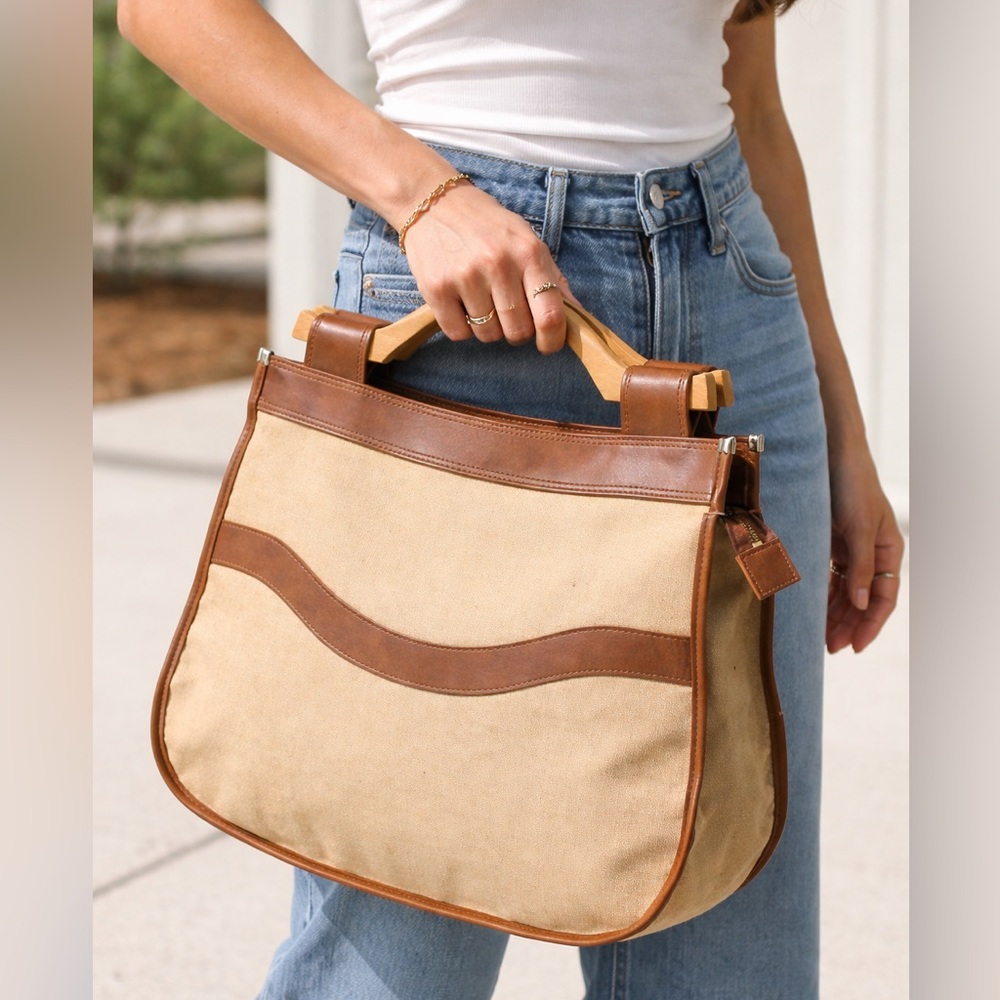 Vintage 70s Tote Bag Ultima II Charles Revson Canvas & Leather